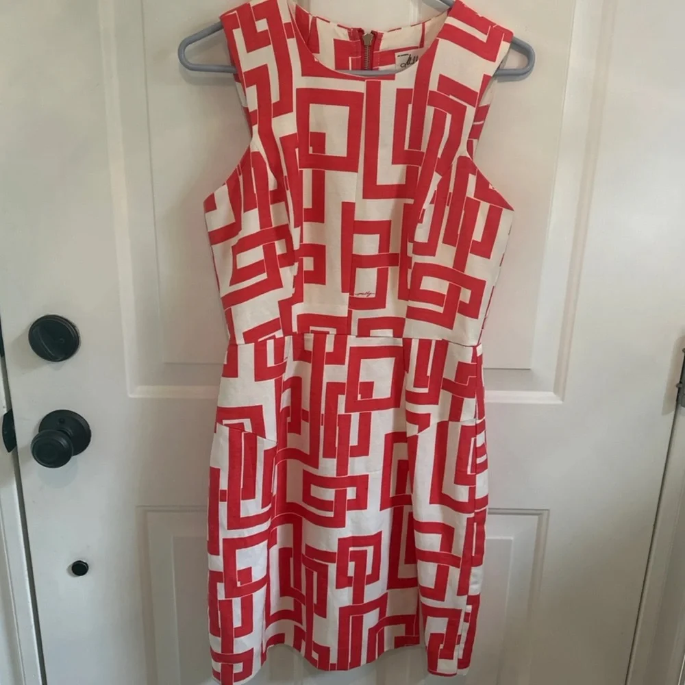 Milly of New York red & white geometric sleeveless linen/silk mini dress size 4 - Picture 1 of 10